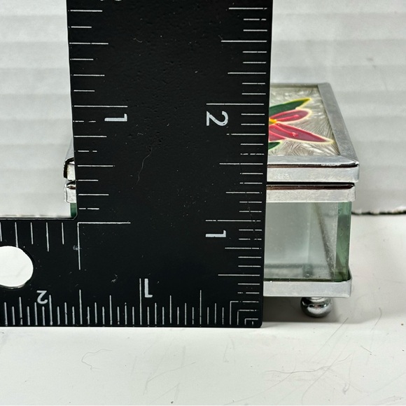 Stained Glass Pink Flower Jewelry Trinket Vanity Box Mirrored Bottom - Picture 10 of 11